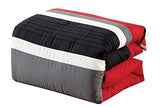 Chezmoi Collection Arden 7-Piece Modern Pleated Stripe Embroidered Zigzag Bedding Comforter Set (Full, Red/Black/Gray/Off-White) Chezmoi Collection