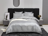 Arianaut Duvet Cover King Size Grey 5 Pieces Satin King Duvet Cover Luxury Coquette Silk Like Striped Grey Bedding Set Comforter Cover with Zipper Closure 1 Duvet Cover 4 Pillow Cases Arianaut