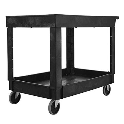 Rubbermaid Commercial Products 2-Shelf Utility/Service Cart, Medium, Lipped Shelves, Standard Handle, 500 lbs. Capacity, for - WoodArtSupply