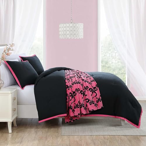 Betsey Johnson - Twin Comforter Set, Bedding Set with Matching Sham & Bonus Soft Throw, Dorm Essentials (Signature Hotel Solid Black) Betsey Johnson