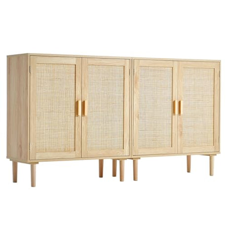 VEVOR Rattan Buffet Cabinet with Storage, 4 Magnetic Doors and Adjustable Shelves, Sideboard for Hallway, Living Room, Kitchen, Natural VEVOR
