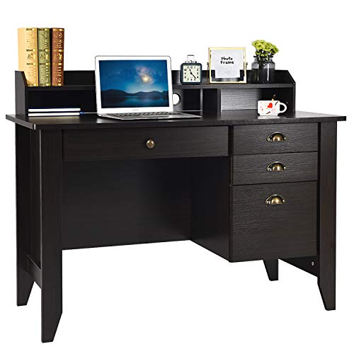 Catrimown Computer Desk with Drawers and Hutch, Wood Office Desk Teens Student Desk Study Table Writing Desk for Bedroom Small Spaces Furniture with Storage Shelves, Espresso Brown - WoodArtSupply