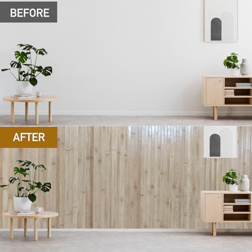 192" x 48" Natural Bamboo Wall Panel - Flexible Renewable Wainscoting for Interior Decor, Room Divider & Ceiling Tiles - Living Room, Bedroom, Office, Kitchen Island Decor bajingshanhu