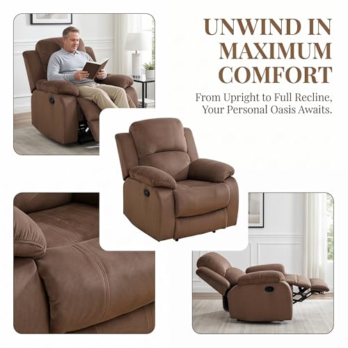 Trygoal Manual Recliner Chair, Nursery Rocking Chair, Velvet Recliner Chair for Adults, Lazy Boy, Gaming Recliner wih Overstuffed Arms, Suitable for Home Theater, Living Room, Bedroom, Brown