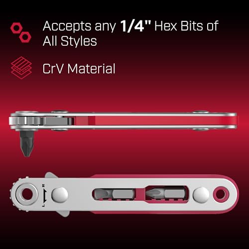 Bates- Mini Ratchet Wrench Screwdriver, 1/4" Magnetic 90 Degree Screwdriver, Low Profile Ratchet, Right Angle Screwdriver Low Profile Screwdriver, Small Ratchet, Angled Screwdriver for Tight Spaces Bates Choice