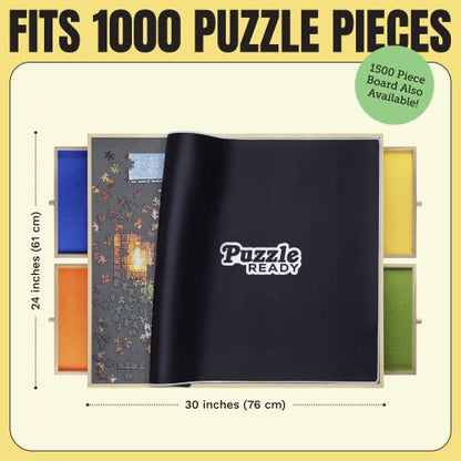 Puzzle Board with Drawers & Cover Mat - 1000 Pieces Wooden Jigsaw Puzzle Table - 24”x30” Portable Puzzle Board with Cover for Adults & Children - Colorful Puzzle Trays for Sorting - Puzzle Ready