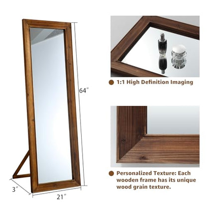 MELOMOIR Rustic Farmhouse Full Length Mirror, 64"x21" Wood Frame Floor Mirror, Free Standing Mirror Leaning Hanging Mirror, Long Mirror for Bedroom Living Room Cloakroom, Wood - WoodArtSupply