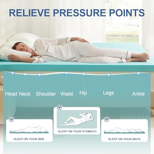 Eiayeebil 2 Inch Memory Foam Mattress Topper Twin XL, Mattress Pad Gel Infused Foam Bed Topper, Ventilated Soft Blue,Twin XL Size Eiayeebil