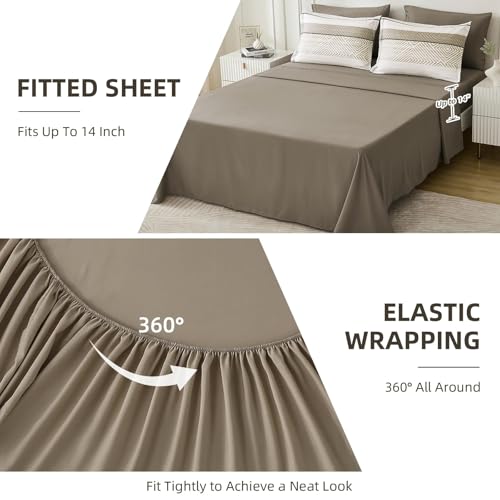 Drucon Brown Comforter Set King Size 7 Piece Bed in a Bag Striped Bedding Set Soft Microfiber Comforter and Sheet Set for All Season (King, 104"x90") Drucon