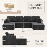 Shahoo 126" Modular Sectional Sofa, Cloud Couches for Living Room, Upholstered Boneless Couch with Ottoman, Upholstered Cloud Sofa for Bedroom (Black, U Shaped Sofa) Shahoo