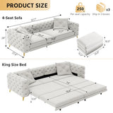 Tabaray 97.7'' Pull Out Sofa Bed King, Chesterfield Velvet Sleeper Sofa, Convertible L-Shaped Futon Couch, Tufted Back, Ottoman, Deep Seat Loveseat Couches for Living Room, Apartment, Light Gray Tabaray