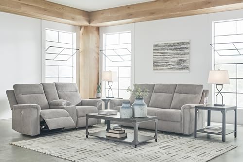 Signature Design by Ashley Barnsana Minimalist Power Reclining Loveseat with Console and USB Charging Ports, Light Gray Signature Design by Ashley