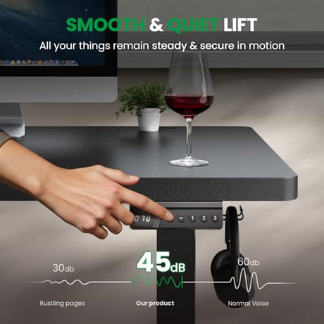DeskShow Electric Standing Desk Adjustable - 63x30 Inch Sit Stand Desk with 1 Inch Thick Tabletop, Double Beam Frame, 3 Memory Height Adjustment, Cable Management for Home Office DeskShow