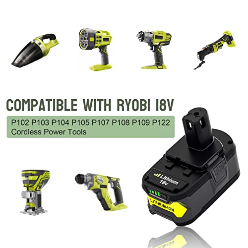 2 Pack 6.0Ah P108 18Volt Replacement Battery Compatible with Ryobi 18V Lithium-Ion Battery P109 P107 P105 P104 P103 P102 P190 (Green) Boetpcr