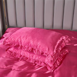 Silk Like Satin Bedding King Hot Pink Duvet Cover Set Soft Silky Ruffle Comforter Cover Sexy Hotel Silky Bedding Sets 1 Duvet Cover 2 Pillowcases (King, Hot Pink)… Bedding_Dreamer