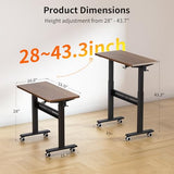 WALKINGDESK Mobile Walking Pad Desk with Wheels, Pneumatic Small Rolling Standing Desk Riser Height Adjustable (28-43.7") for Treadmill, Portable Computer Table for Home Office, Black Walnut WALKINGDESK