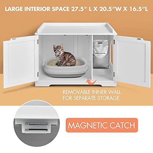 Tangkula Litter Box Enclosure, Cat Litter Box Furniture Hidden, Nightstand Pet House with Double Doors, Indoor Decorative Cat Box Cabinet, Cat Washroom Storage Bench for Large Cat Kitty (Whit - WoodArtSupply