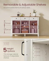 VASAGLE LIRY Collection - Buffet Cabinet, Coffee Bar Cabinet with 3 Drawers, Adjustable Shelves, Sideboard Storage with Cable Holes, Drawer Dividers, Rustic White and Honey Brown UBBK371W01V1 VASAGLE