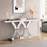 Condemo 55 Inches Mirrored Console Table, Entryway Table with Geometric Base, Modern Sofa Table Behind Couch for Living Room, Accent Table for Hallway, Foyer, Entrance (Silver Mirror) Condemo