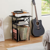 AMHANCIBLE Record Player Stand with Charging Station, Large Turntable Stand with Storage Cabinet, 3 Tier End Table Hold Up to 100 Albums, Record Stand for Vinyl, Living Room, Black, HETCD012BK-1 AMHANCIBLE