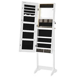 SONGMICS Mirror Jewelry Cabinet Standing Armoire Organizer, Jewelry Storage with Full-Length Frameless LED Lights, Built-in Makeup Mirror, 2 Drawers, Lockable, White UJJC023W01 SONGMICS