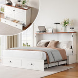 ADOWORE Full Size Murphy Bed with Mattress Included, Cabinet Bed with Charging Station & Large Storage Drawer, Hideaway Full Foldable Platform Bed for Home Office or Guest Bedroom, Living Room,White ADOWORE