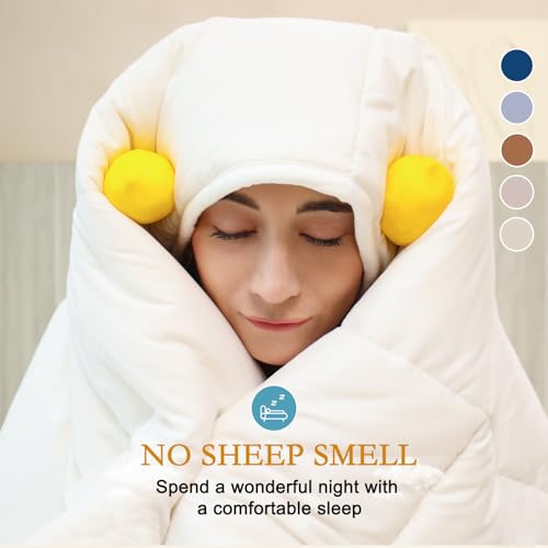 YOUR MOON Luxurious All Season Wool Comforter Twin Size, 100% Natural Australian Wool Filling, Hypoallergenic Comforter Duvet Insert, Noiseless Cotton Shell (White) YOUR MOON