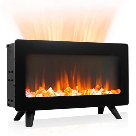 uHousDeco 16in Freestanding Electric Fireplace Heater, Small Fire Place Electric Fireplace with 3D Realistic Flame, Portable Indoor Fireplace Space Heater, 750W | 1500W uHousDeco