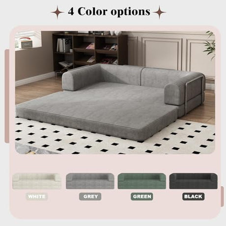 Doppeltcharms 79" 5-in-1 Convertible Sleeper Sofa Bed, No Assembly Corduroy Modular Futon Couch with Fixed Metal Armrests, Compressed in a Box, Pet-Friendly Sofa for Living Room Apartment, Dark Grey Doppeltcharms