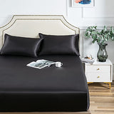 Satin Fitted Sheet, Full Fitted Sheet Only, 1 - Piece Ultra Soft Deep Pocket Single Silk Bottom Bed Sheet Full - Black Luxbedding