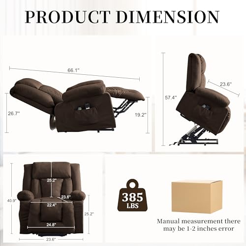 Korser Power Lift Recliner Chair for Elderly with Massage and Heat, Oversized Electric Recliner with Side Pockets, Living Room, Waffle, Brown