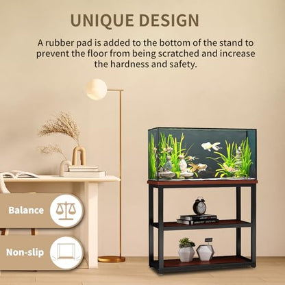 Avolander Fish Tank Stand Metal Aquarium Stand 40-50 Gallon, Double Layer Metal with Storage Weight Capacity 760lbs, 31.5 X 27.56 X 17.72 inch, Black Teakwood Brown