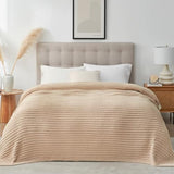 Snuggle Sac Luxury King Size Blanket for Bed, Cozy Soft Fuzzy Microfiber Knit Stripe Bedding Blankets, Beige, 108x90 inches Snuggle Sac