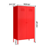 LINGZOE 2 Magnetic Doors Steel Wardrobe Closet Storages Accent Cabinet with Hanging Rod and Laminate,Classified Storage Metal Tall Storage lockers Armoire with Leg for Home Bedroom(red) LINGZOE