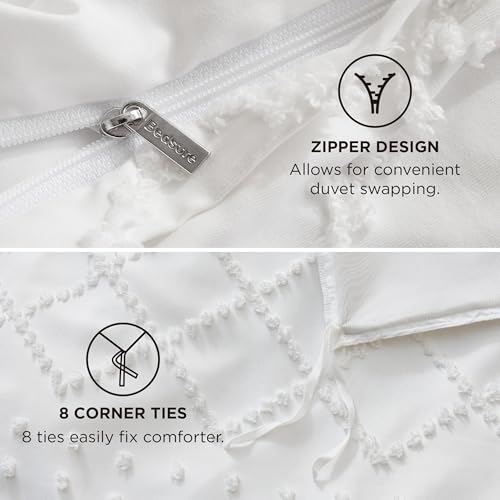Bedsure Boho Duvet Cover Queen Size - White Breathable & Soft Boho Bedding, Machine Washable Comforter Cover for All Seasons, Includes 1 Duvet Cover 90"x90" with 2 Pillow Shams & Zipper Closure Bedsure