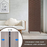 4 Panel Room Divider Privacy Screen 72 Inch Wooden Folding Dividers Wall Portable Hand Craft Wood Rattan Mesh Woven Room Screen for Office Patio (Brown) Ckofgdsue