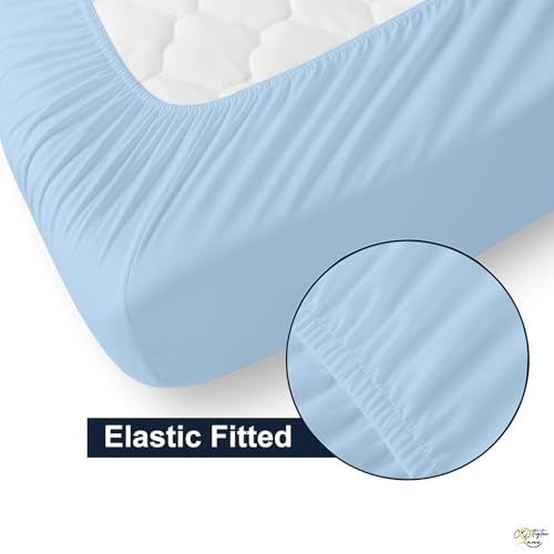 Cottington Lane 4 Piece Cot Sheets Set 30" X 75" with 6 Inch Deep Pocket Light Blue Solid, 100% Egyptian Cotton Cot Sheets, Perfect for Narrow Twin, Camp Bunk,Trifold Mattress, Guest Bed Replacement Cottington Lane