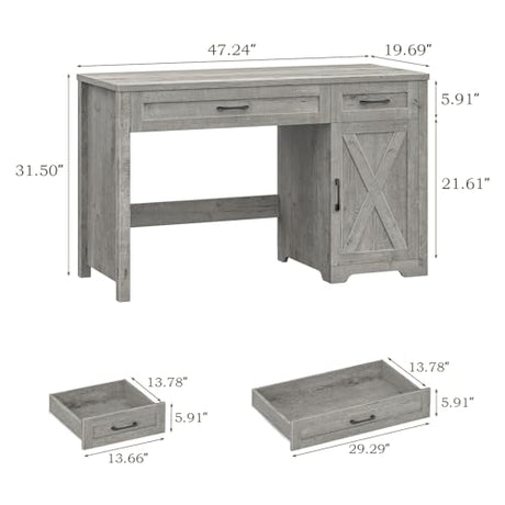 Vabches Farmhouse 51" Executive Desk,Computer Desk with Drawers and Storage Cabinet, Workspace for Home Office and Study.Grey Vabches