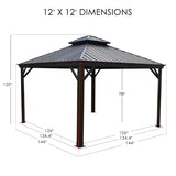 Kozyard Apollo 12’x12’ Hardtop Gazebo, Wooden Coated Aluminum Frame Canopy with Galvanized Steel Double Roof, Outdoor Permanent Metal Pavilion with Netting for Patio, Deck and Lawn (12ft x 12ft) Kozyard