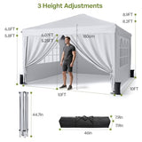 Driftalia 10x10 Pop Up Canopy with Sidewalls, Outdoor Instant Canopy Tent with Carry Bag for Commercial Events, Camping, Backyard Parties - White Driftalia