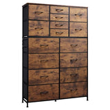 WLIVE 16 Drawers Dresser, Tall Dresser for Bedroom, Closet, Hallway, Storage Dresser Organizer unit, Large Dressers & Chests of Drawers with Fabric Bins, Rustic Brown Wood Grain Print WLIVE