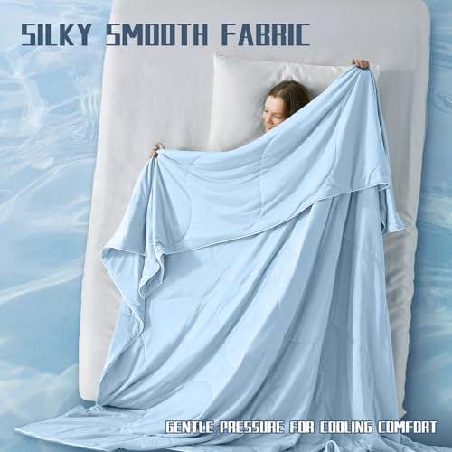 DOWNCOOL Cooling Comforter Queen Size, Blue Cooling Blanket for Hot Sleeper, Lightweight & Breathable Blanket for Night Sweats,Dual-Side Cooling Summer Bedding,90"X90" DOWNCOOL