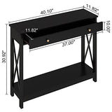 Treocho Black Console Table with Drawer and Storage Shelves, Foyer Sofa Table Narrow for Entryway, Living Room, Hallway Treocho