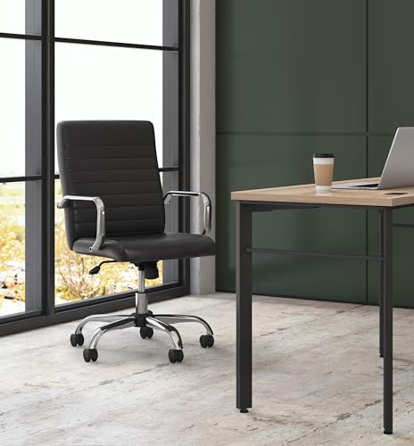 HON Sadie Executive Chair, Ergonomic Leather Office Chair with Chrome Arms and Back Support, for Computers, Desks, Home Offices, 360 Swivel, Black HON