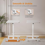 CROWNFURN Mobile Small Standing Rolling Desk Adjustable Height, Portable Laptop Desk on Wheels, Workstation for Home Office with Hook,White CROWNFURN