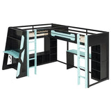 LUMISOL Twin Size L-Shaped Loft Bed with 2 Built-in Desks, Gaming Loft Bed Frame with RGB LED Lights, USB Ports, TV Stand and Storage Shelves for Kids, Teens, Adults, Space-Saving, Noise Free, Blue LUMISOL