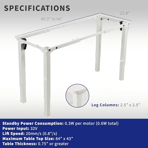 VIVO Electric 4-Leg Dual Motor Standing Desk Frame for Table Tops up to 84 x 43 inches and 220 lbs, Memory Controller Height Adjustment, Frame Only, White, DESK-E4W VIVO