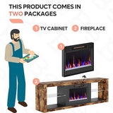 Bestier 70 Inch Fireplace TV Stand for TV up to 75", LED Entertainment Center with 23" Electric Fireplace Media Console Table for Living Room with Glass Shelves, Rustic Brown Bestier