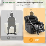 BAMCANFUR Massage Recliner Chair with Heated, Faux Leather Recliner Chairs for Adults, 39" Wide Manual Reclining Ergonomic Lounge Chair for Living Room with Overstuffed Backrest, Side Pocket, Grey BAMCANFUR