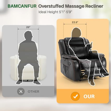BAMCANFUR Massage Recliner Chair with Heated, Faux Leather Recliner Chairs for Adults, 39" Wide Manual Reclining Ergonomic Lounge Chair for Living Room with Overstuffed Backrest, Side Pocket, Grey BAMCANFUR